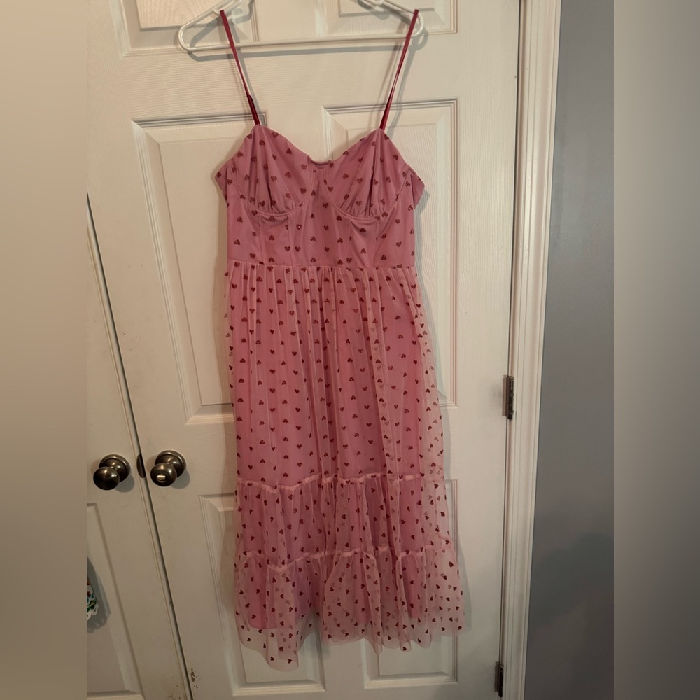 NWT Betsey Johnson Pink Glitter Heart Print Tulle Dress - Size 12 - Picture 13 of 14